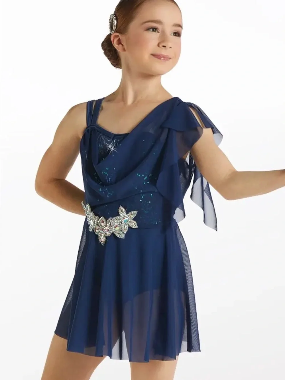 Weissman’s Girls’ Navy Blue Lyrical Dance Costume with Sparkle Accents